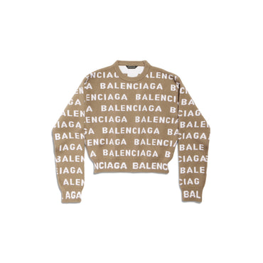 Cropped Sweater - Dark Beige/White