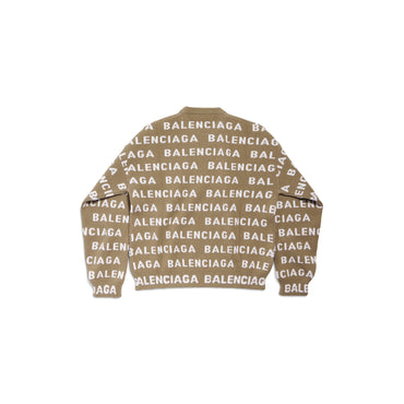 All-Over Crewneck Sweater - Dark Beige/White