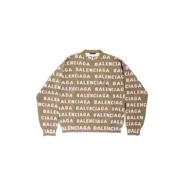 All-Over Crewneck Sweater - Dark Beige/White