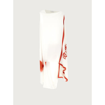 Asymmetric Printed Dress - 100% Viscose - Red/White