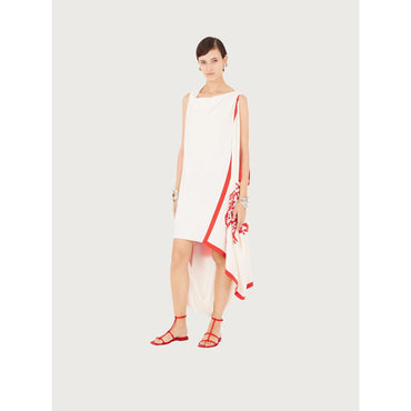 Asymmetric Printed Dress - Ladies - Red/White