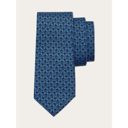 Gancini Print Silk Tie - Marine Blue