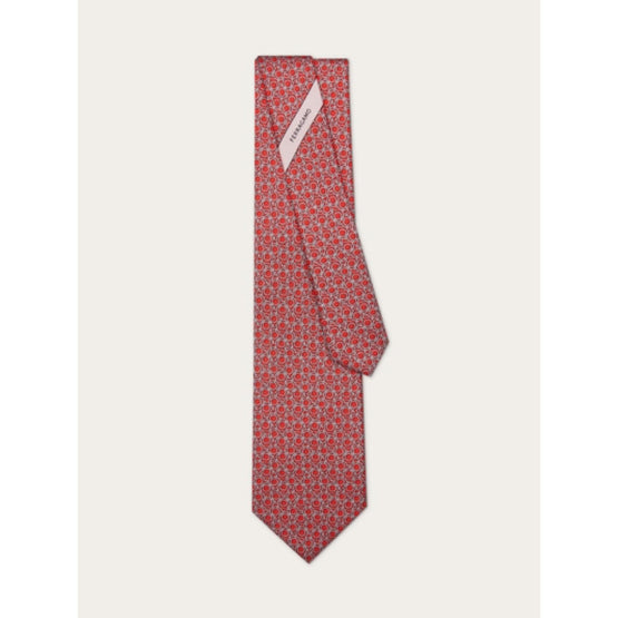 Gancini Print Silk Tie - Red