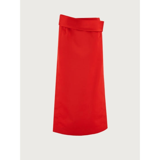 Midi Skirt with Side Slit - Red