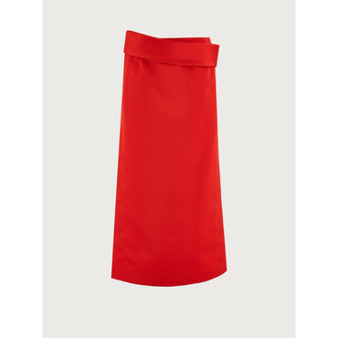 Midi Skirt With Side Slit - 100% Polyester - Red