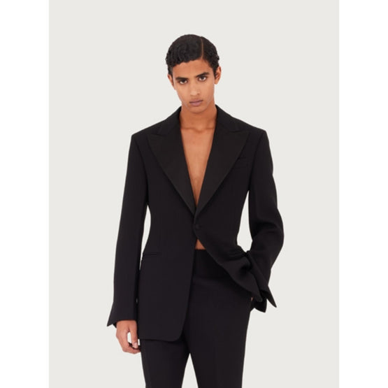 Single Breasted Tuxedo Blazer - Black