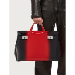 Tote Bag with Gancini Buckles - Flame Red/Black