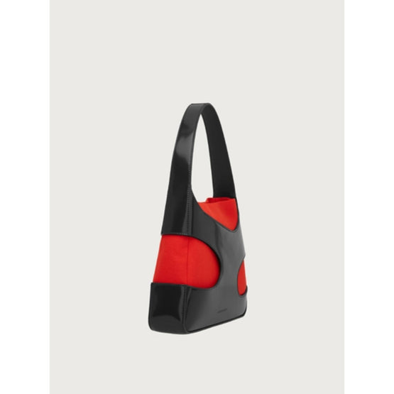 Small Shoulder Bag with Cut-Out Detailing - Black/Flame Red