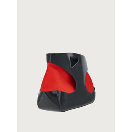 Top Handle Bag with Cut-Out Detailing - Black/Flame Red