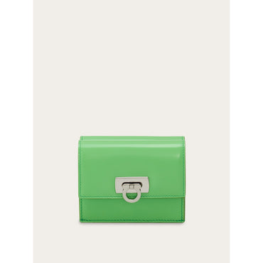 Compact Wallet With Gancini Clasp - Calfskin - Lime Green