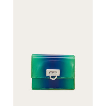 Compact Wallet With Gancini Clasp - Calfskin - Lime Green