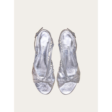 Sandal With Mirrored Heels - Laminated Nappa - Silver