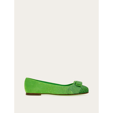Vara Bow Ballet Flat With Dégradé Crystals - Suede And Crystals - Lime Green