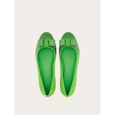 Vara Bow Ballet Flat With Dégradé Crystals - Suede And Crystals - Lime Green