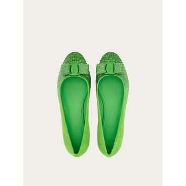 Vara Bow Ballet Flat With Dégradé Crystals - Ladies - Lime Green