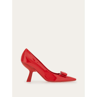 Vara Bow Pump - Patent Calfskin - Flame Red