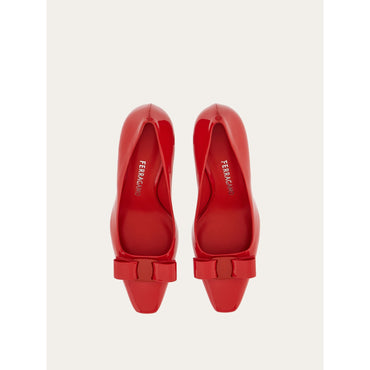 Vara Bow Pump - Patent Calfskin - Flame Red