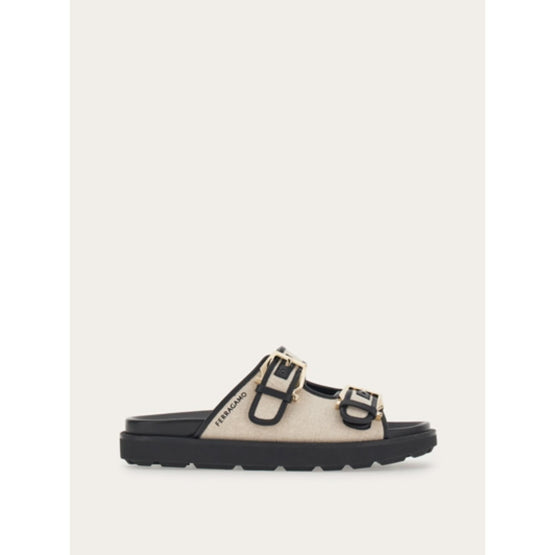 Double-Strap Sandals - Natural/Black