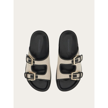 Double-Strap Sandals - Natural/Black