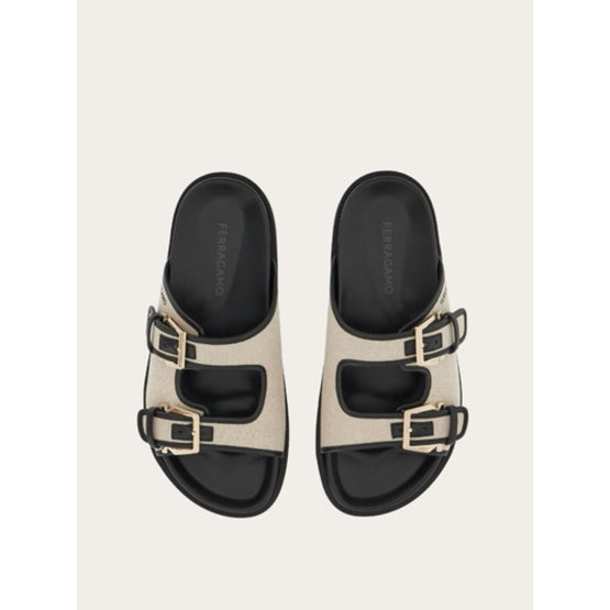 Double-Strap Sandals - Natural/Black