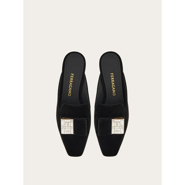 Double-Bow Mule With Crystals - Fabric - Black