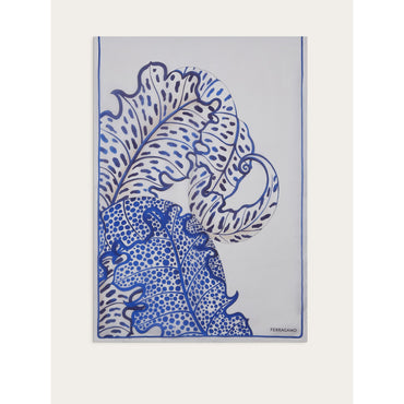 Foliage Print Stole - 100% Silk - Ivory/Blue/White
