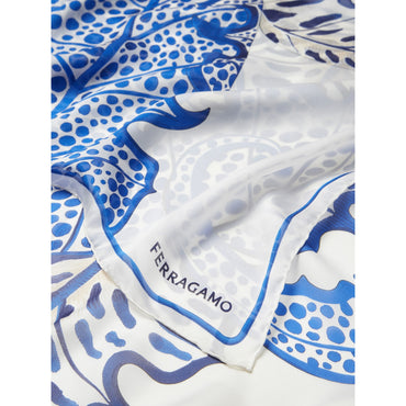 Foliage Print Stole - 100% Silk - Ivory/Blue/White