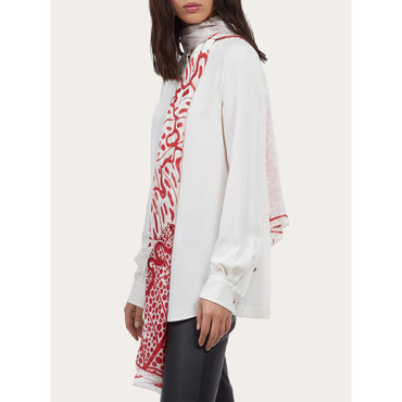 Foliage Print Stole - 100% Silk - Ivory/Pink/White