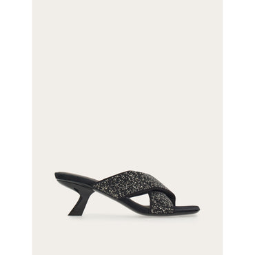 Crossover-Strap Slider With Crystals - Fabric And Crystals - Black