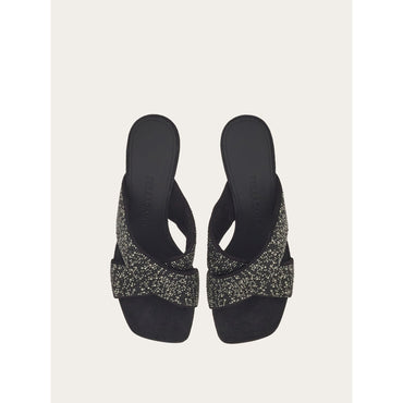 Crossover-Strap Slider With Crystals - Ladies - Black