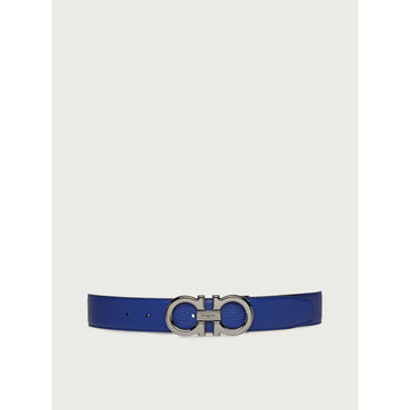 Reversible And Adjustable Gancini Belt - Men - Lapis Lazuli/Black