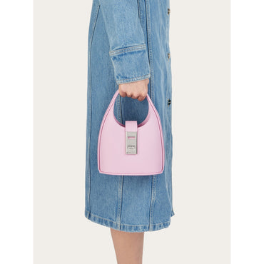 Mini Hobo Bag With Gancini Buckle - Calfskin - Bubble Gum