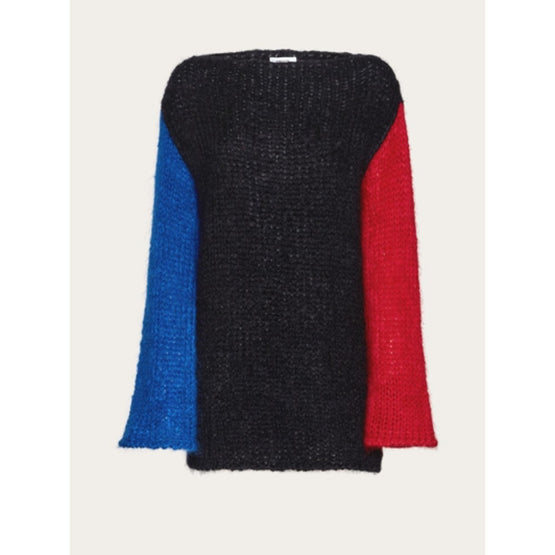 Color Block Sleeve Sweater - Black/Red/Lapis Lazuli