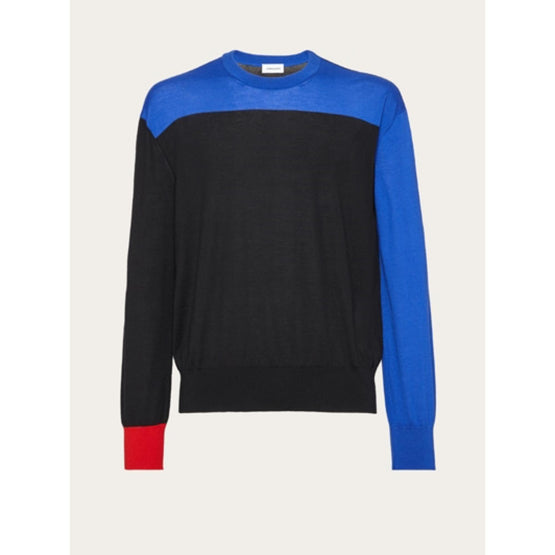 Color Block Neck Sweater - Lapis Lazuli/Black/Red