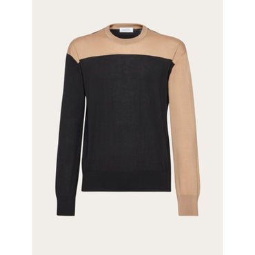 Color Block Neck Sweater - Beige/Black