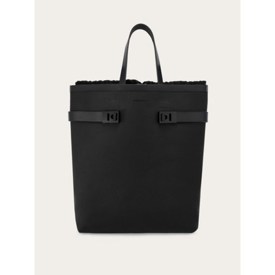 Medium Tote Bag with Gancini Buckles - Black