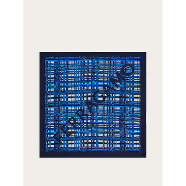 Check Print Silk Foulard - 100% Silk - Lapis Lazuli