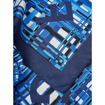 Check Print Silk Foulard - 100% Silk - Lapis Lazuli