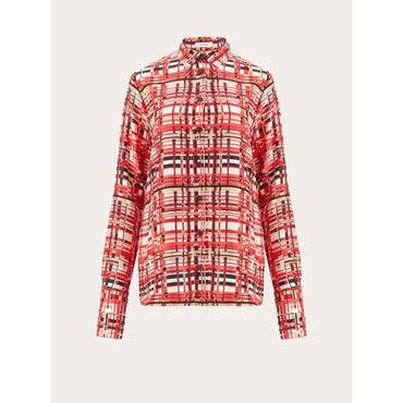 Long Sleeved Check Shirt - 100% Silk - Red