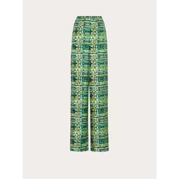 Check Print Wide Leg Trouser - Ladies - Lime Green