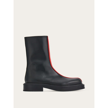 Ankle Boot With Contrasting Insert - Men - Black/Flame Red