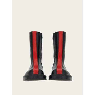 Ankle Boots with Contrasting Insert - Black/Flame Red