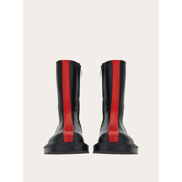 Ankle Boot With Contrasting Insert - Men - Black/Flame Red