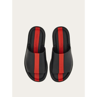 Sandals with Inlay - Black/Flame Red