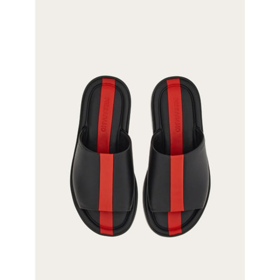 Sandals with Inlay - Black/Flame Red