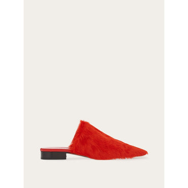 Fur Slipper - Ladies - Black/Flame Red