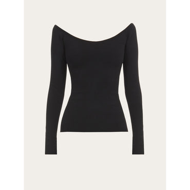 Round Neck Fitted Top - 65% Viscose, 31% Polyester, 4% Elastane - Black