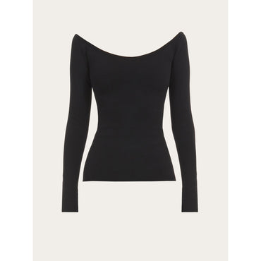 Round Neck Fitted Top - Ladies - Black