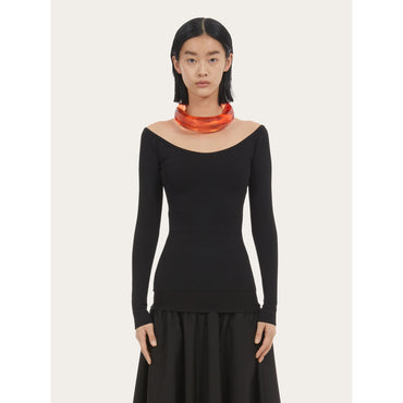 Round Neck Fitted Top - Ladies - Black