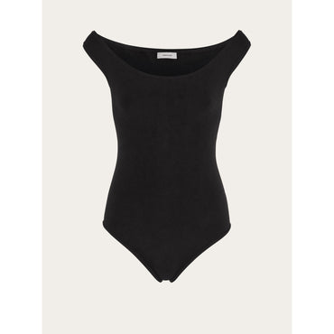 Low Cut Round Neck Bodysuit - Ladies - Black